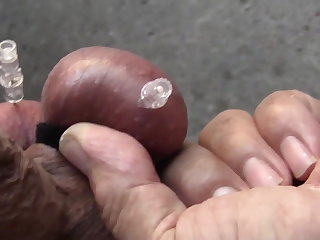 Guy Fucks Shemale extreme session  of cbt , 4 needle in ball from my Master
