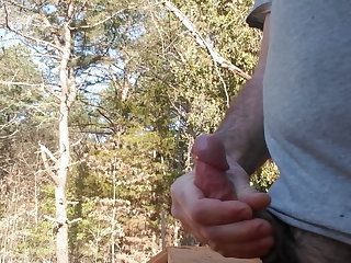 Outdoor Morning wake up wank on the back deck....Big Rope Cum Shot